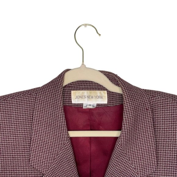 Jones New York Cropped Blazer Burgundy and Grey Checkered - Picture 4 of 5